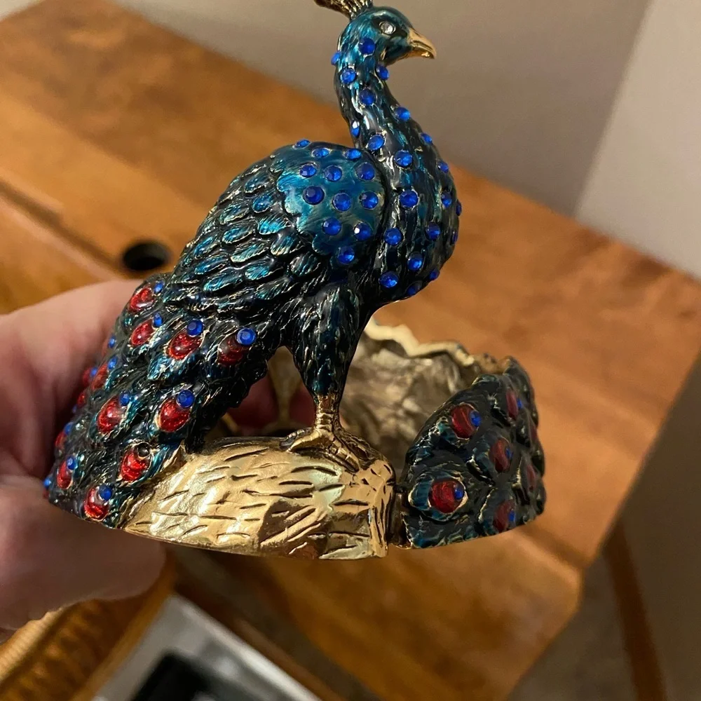 Vintage Solid Brass Enamel Painted Jeweled Double Peacock Candle Holder …